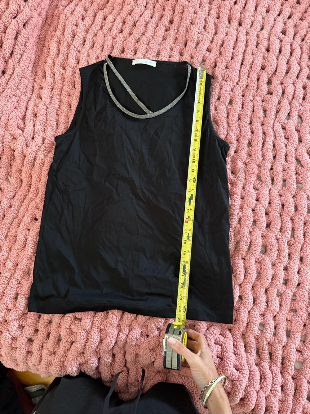 Fabiana Filippi Black Sleeveless Tank Silver Chain Trim Made in Italy
